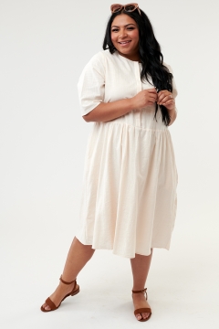 Womens cream 1/2 sleeve hidden placket modest dress